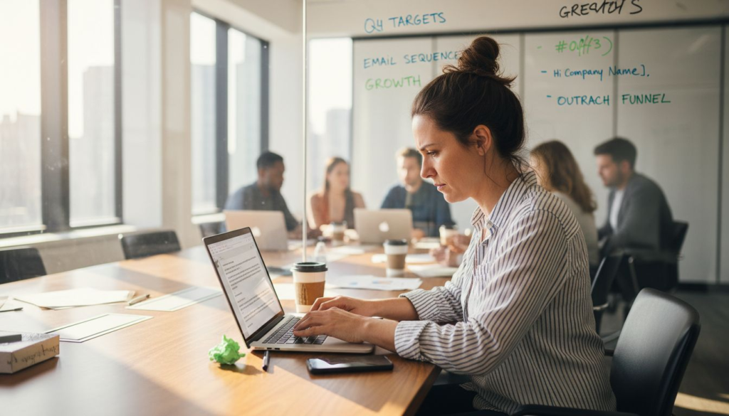 SaaS growth manager preparing B2B outreach email