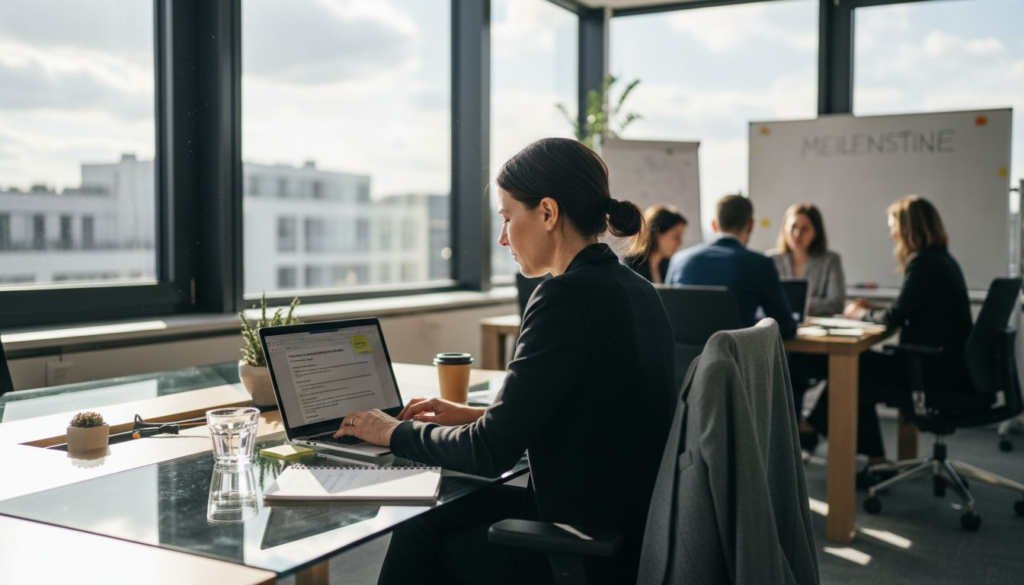 Eine Mitarbeiterin erstellt im B2B-Büro eine E-Mail-Kampagne.