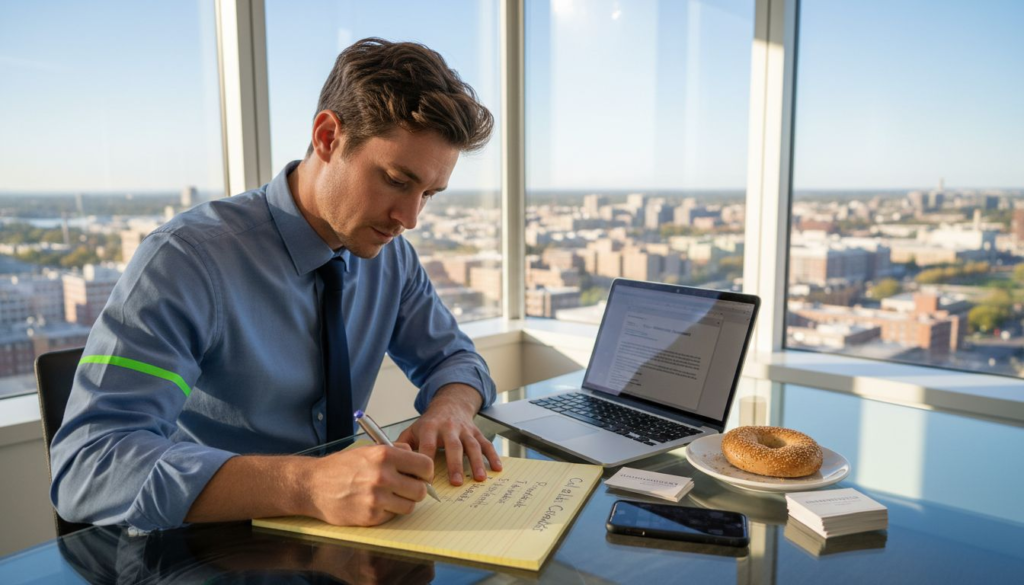 B2B founder creating cold email checklist in office