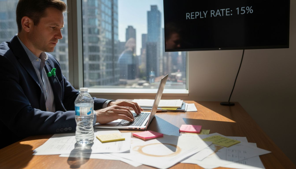 Sales manager writing cold outreach emails