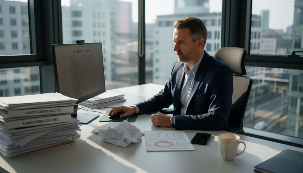 Vertriebsleiter analysiert die Ergebnisse der aktuellen E-Mail-Kampagne.