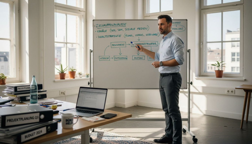 Ein Manager prüft die To-do-Liste für die nächste Marketingkampagne.