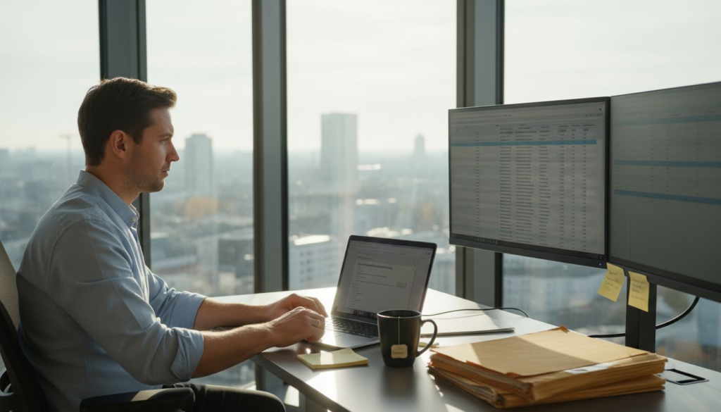 Ein SaaS-Manager verfasst im Büro eine individuelle E-Mail, um gezielt auf die Bedürfnisse des Empfängers einzugehen.