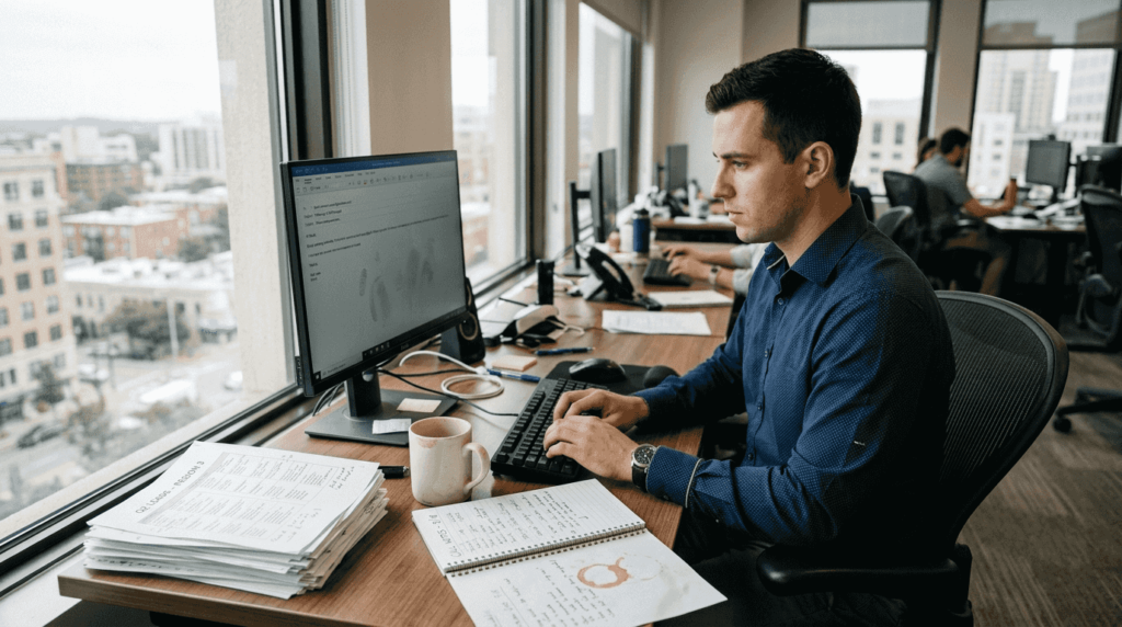 Sales professional preparing cold email sequence